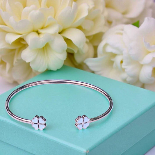 Bracelet "Trèfle" émaillé blanc