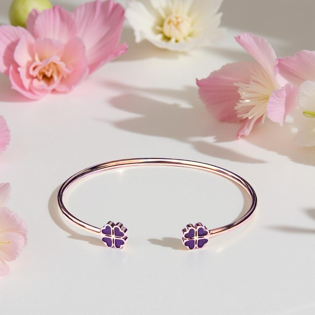 Bracelet "Trèfle à 4 coeurs" émaillé bordeaux