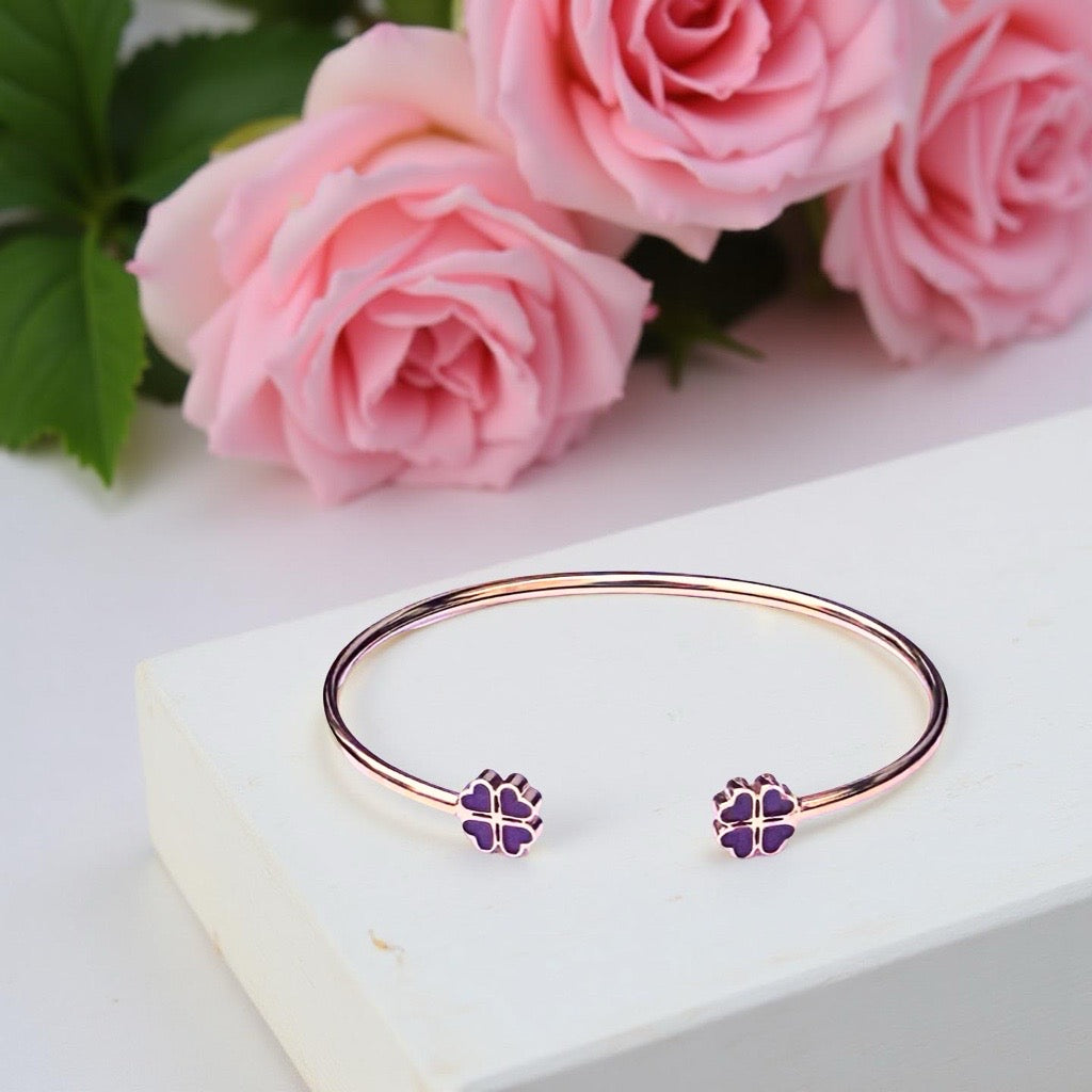 Bracelet "Trèfle à 4 coeurs" émaillé bordeaux