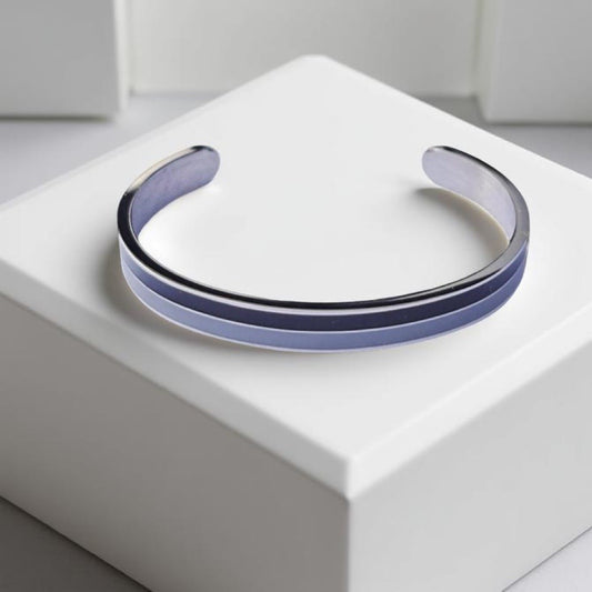 Bracelet jonc bicolore acier émaillé gris / noir