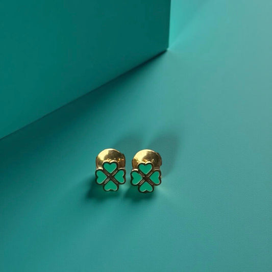 Boucles d'oreille "trèfle" dorées et émaillées vert