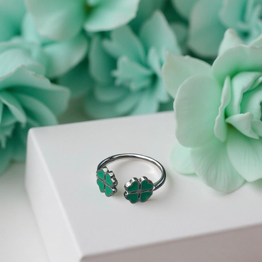 Bague "Trèfle" argenté vert