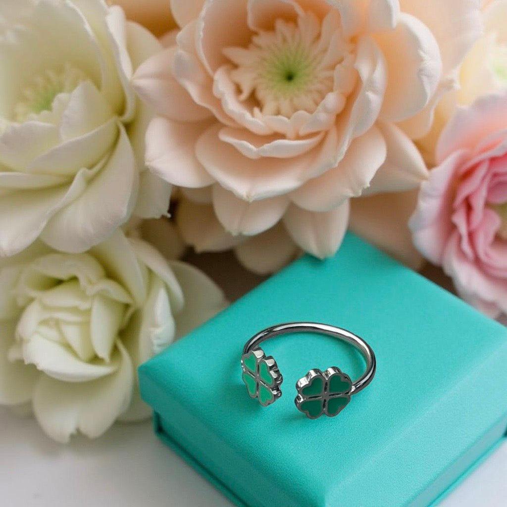 Bague "Trèfle" argenté vert
