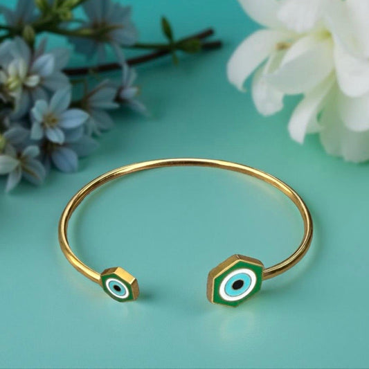 Bracelet "Protection" jonc doré émaillé vert