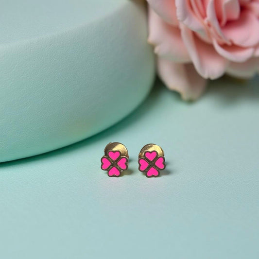 Boucles d'oreille "Trèfle" dorées roses