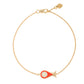 MORA bijoux, bracelet Poisson-coeur lchthys émaillé orange d'un diamètre de 15mm en or jaune 18 carats. Longueur de la chaîne 16cm avec un petit coeur en or jaune 18 carats soudé sur le fermoir.