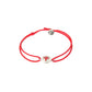 MORA bijoux, bracelet au design peace and love émaillé rouge réversible turquoise en argent 925 serti de diams et monté sur un cordon rouge ajustable