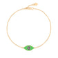 MORA bijoux, bracelet représentant un oeil émaillé vert en or jaune 18 carats monté sur une chaîne de 10mm d'épaisseur avec un petit coeur en or jaune 18 carats soudé sur le fermoir